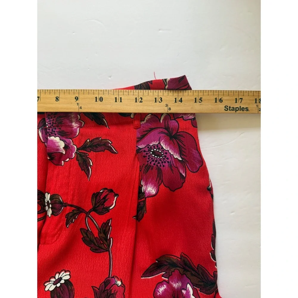Ett Twa Anthropologie Womens  Red Boho Floral Wide Leg Pants High Rise Size‎ 4